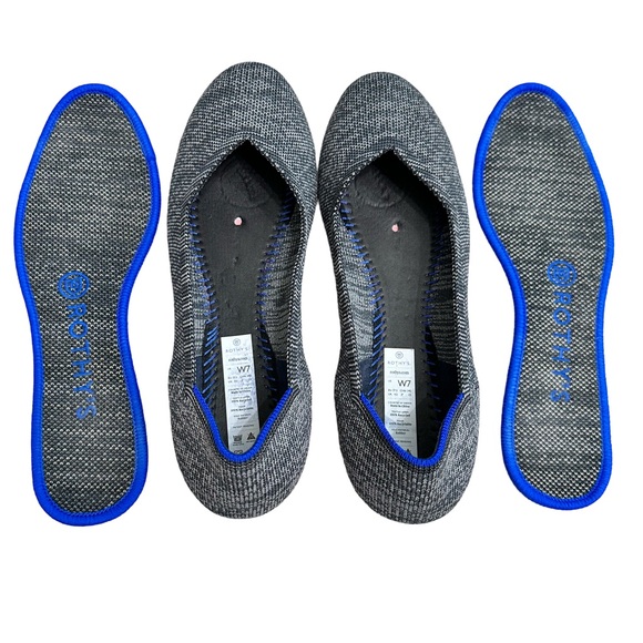 Rothy's Birdseye Flats Charcoal with Pink Sole Round Toe Slip On Shoes sz 7 - Picture 6 of 12